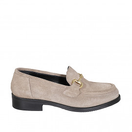 Mocassin pour femmes avec accessoire en daim gris tourterelle talon 3 - Pointures disponibles:  35, 42, 44, 47