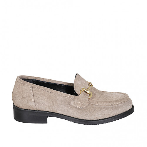 Mocasín para mujer con accesorio en gamuza gris perla tacon 3 - Tallas disponibles:  35, 42, 44, 47