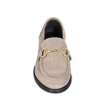 Mocasín para mujer con accesorio en gamuza gris perla tacon 3 - Tallas disponibles:  35, 42, 44, 47