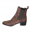 Woman's pointy ankle boot with elastic bands in brown suede heel 4 - Available sizes:  35