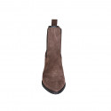 Woman's pointy ankle boot with elastic bands in brown suede heel 4 - Available sizes:  35
