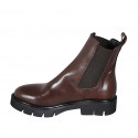 Woman's ankle boot with elastic bands in brown leather heel 3 - Available sizes:  34, 43, 44, 46