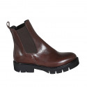 Woman's ankle boot with elastic bands in brown leather heel 3 - Available sizes:  34, 43, 44, 46