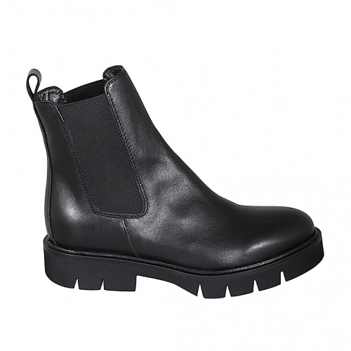 Woman's ankle boot in black leather with elastic bands with heel 3 - Available sizes:  45