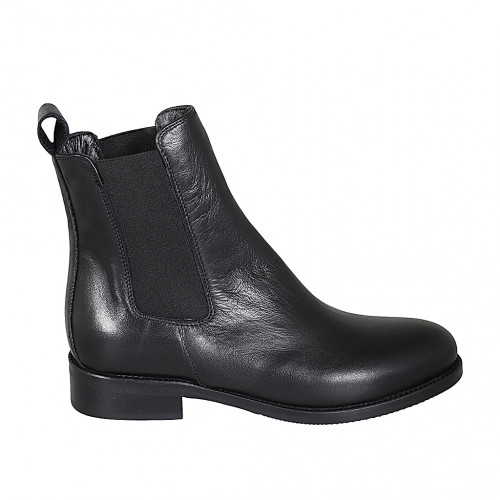 Bottines pour femmes en cuir noir avec élastiques talon 3 - Pointures disponibles:  35, 46
