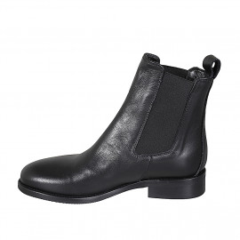 Woman's ankle boot in black leather with elastic bands heel 3 - Available sizes:  35 2