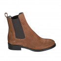 Woman's ankle boot with elastic bands in cognac brown suede with heel 3 - Available sizes:  32, 42, 43, 45