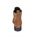 Woman's ankle boot with elastic bands in cognac brown suede with heel 3 - Available sizes:  32, 42, 43, 45