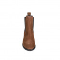 Woman's ankle boot with elastic bands in cognac brown suede with heel 3 - Available sizes:  32, 42, 43, 45