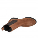 Woman's ankle boot with elastic bands in cognac brown suede with heel 3 - Available sizes:  32, 42, 43, 45