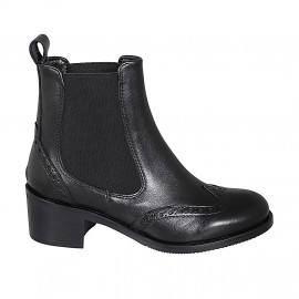 Woman's ankle boot in black leather with elastic bands and wingtip heel 5 - Available sizes:  32, 35, 44, 45