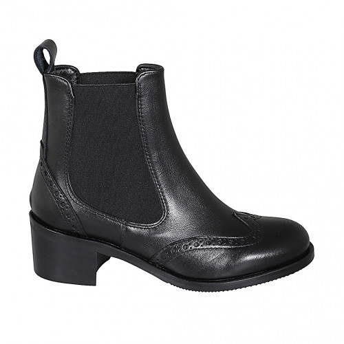 Woman's ankle boot in black leather with elastic bands and wingtip heel 5 - Available sizes:  32, 35, 44, 45