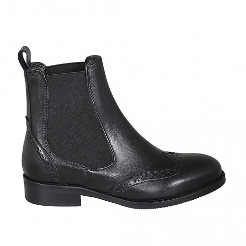 Woman's ankle boot in black leather with elastic bands and wingtip heel 3 - Available sizes:  32, 45