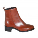 Woman's ankle boot with zipper and squared tip in cognac brown leather heel 4 - Available sizes:  32, 35, 44, 45