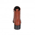 Woman's ankle boot with zipper and squared tip in cognac brown leather heel 4 - Available sizes:  32, 35, 44, 45