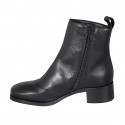 Woman's ankle boot in black leather with zipper and squared tip heel 4 - Available sizes:  33, 35, 43