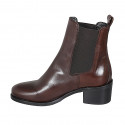 Woman's ankle boot with elastic bands in dark brown leather heel 5 - Available sizes:  44