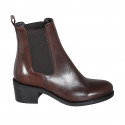 Woman's ankle boot with elastic bands in dark brown leather heel 5 - Available sizes:  44