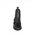 Bottines pour femmes avec elastiques, double monk strap et bout golf en cuir noir talon 3 - Pointures disponibles:  32, 35, 44