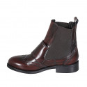 Woman's ankle boot with elastic bands, double monk strap and wingtip in maroon brush-off leather heel 3 - Available sizes:  32, 35, 43, 44, 46