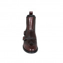 Woman's ankle boot with elastic bands, double monk strap and wingtip in maroon brush-off leather heel 3 - Available sizes:  32, 35, 43, 44, 46
