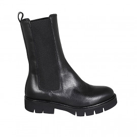 Botines altos con elasticos para mujer en piel negra tacon 3 - Tallas disponibles: 32, 35