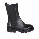 Woman's high ankle boot with elastic bands and captoe in black leather heel 3 - Available sizes:  32, 33