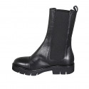 Woman's high ankle boot with elastic bands and captoe in black leather heel 3 - Available sizes:  32, 33