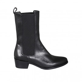 Woman's high Texan ankle boot in black leather with elastic bands heel 4 - Available sizes:  33, 45, 46, 47