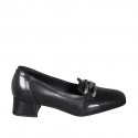 Mocasin con punta cuadrada y accesorio para mujer en piel negra tacon 4 - Tallas disponibles:  43, 45