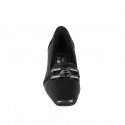 Mocassin à bout carré avec accessoire pour femmes en cuir noir talon 4 - Pointures disponibles:  33, 43, 45