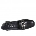 Mocasin con punta cuadrada y accesorio para mujer en piel negra tacon 4 - Tallas disponibles:  43, 45