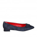﻿Escarpin pour femmes à bout pointu en daim bleu avec accessoire talon 1 - Pointures disponibles:  45