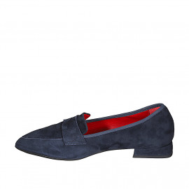 Woman's pointy loafer in blue suede with heel 1 - Available sizes:  34, 35, 42, 44, 45 2