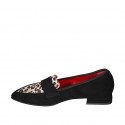 Mocasin à bout pointu pour femmes en daim noir et tacheté avec talon 1 - Pointures disponibles:  33, 35, 42, 43, 44, 45