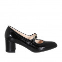 Woman's Mary Jane in black patent leather with strap heel 6 - Available sizes:  45