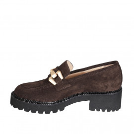 Mocassin pour femmes avec accessoire en daim marron avec talon 5 - Pointures disponibles:  43, 44, 45 2
