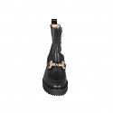 Woman's ankle boot with zipper, elastic band and accessory in black leather heel 5 - Available sizes:  33, 43, 44, 45