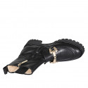 Woman's ankle boot with zipper, elastic band and accessory in black leather heel 5 - Available sizes:  33, 43, 44, 45
