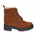 Bottines pour femmes avec lacets et fermeture éclair en daim cognac talon 5 - Pointures disponibles:  32, 33, 34, 42, 43, 44, 45