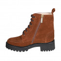 Bottines pour femmes avec lacets et fermeture éclair en daim cognac talon 5 - Pointures disponibles:  32, 33, 34, 42, 43, 44, 45