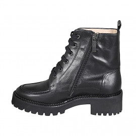 Woman's laced ankle boot with zipper in black leather with heel 5 - Available sizes:  32, 33, 42, 43, 45 2