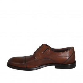 Zapato derby para hombre con cordones, elasticos y puntera en piel cognac - Tallas disponibles:  38, 46, 49, 51 2