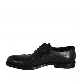 Elegant men's laced derby shoe in black leather with elastics and captoe - Available sizes:  37, 38, 48, 49, 50 2