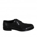 Elegante zapato derby para hombre en piel negra con cordones, elasticos y puntera - Tallas disponibles:  37, 38, 47, 48, 49, 50