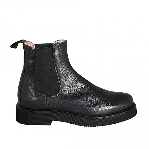Botines para mujer en piel negra con elasticos y tacon 3 - Tallas disponibles:  42, 43, 45