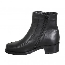 Woman's ankle boot with zippers in black leather heel 4 - Available sizes:  33, 34, 43, 44, 46 2