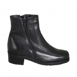 Woman's ankle boot with zippers in black leather heel 4 - Available sizes: 33, 34, 43, 44, 46