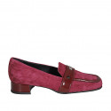Mocasin con punta cuadrada y tachuelas para mujer en gamuza y charol granate tacon 3 - Tallas disponibles:  33, 35, 42, 43, 45