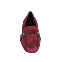 Mocasin con punta cuadrada y tachuelas para mujer en gamuza y charol granate tacon 3 - Tallas disponibles:  33, 35, 42, 43, 45